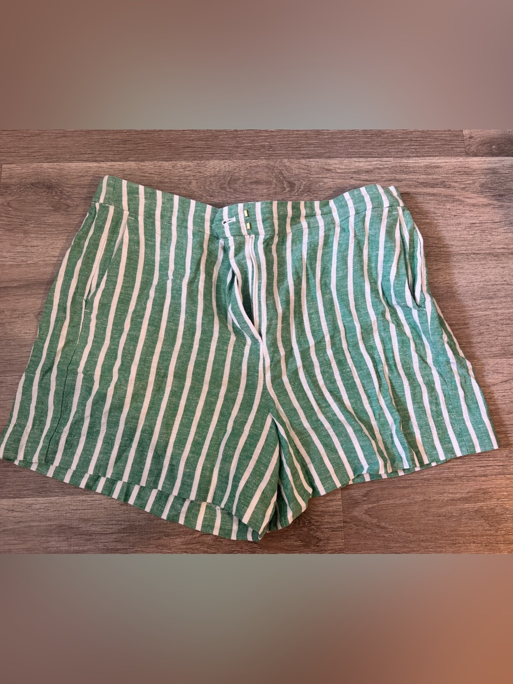 J. Crew Green and White Striped Shorts